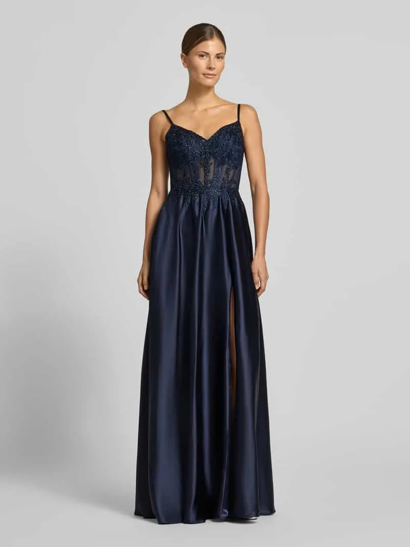 LUXUAR FASHION corsetjurk met stitchings en met siersteentjes Donkerblauw