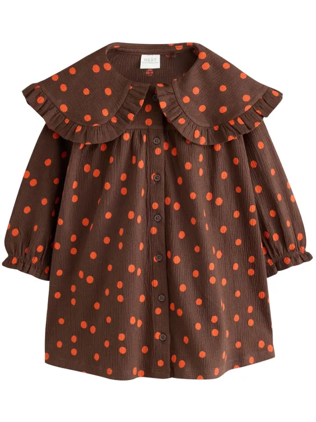 Next Meisjes - Jurk met lange mouwen en kraag - Bruin Brown Spot