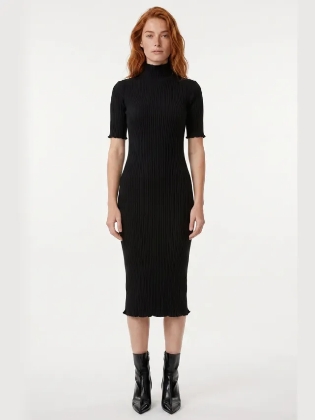 ORGANICATION dames vegan Jurk Ribgebreid Zwart