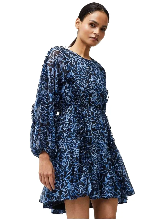 French Connection Mini-jurk met ronde hals en abstract bloemenpatroon voor dames (Marine) Marineblauw