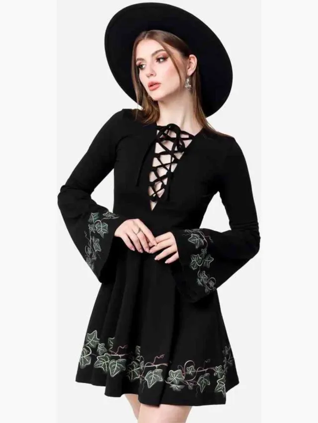 Restyle Tangled Vines Mini jurk - 2XL - Zwart
