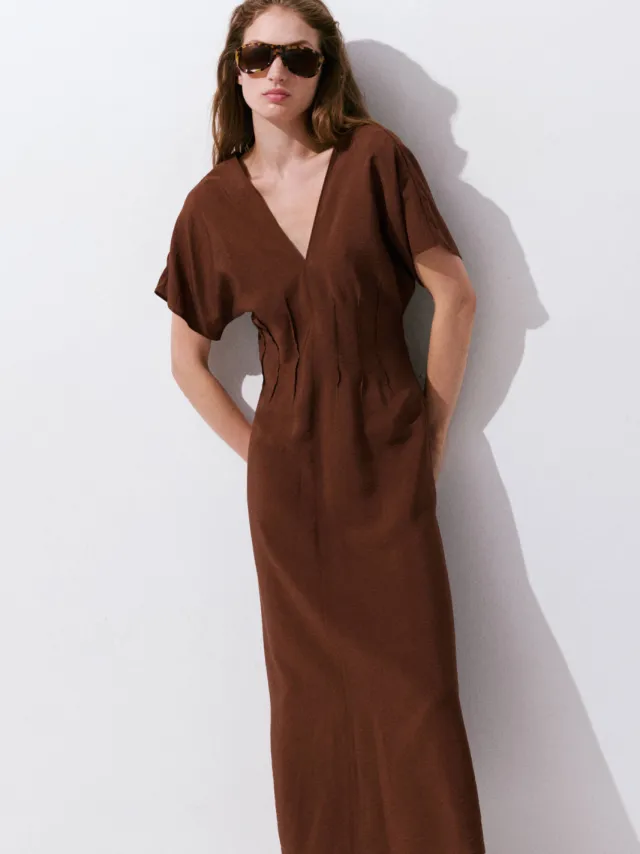 Mango midi jurk - donkerbruin