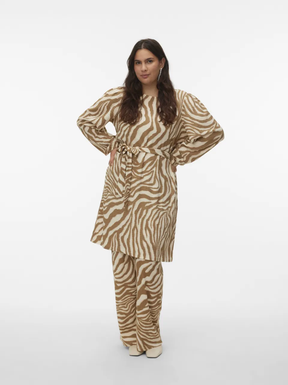 Vero Moda CURVE mini jurk bruin Bruin/ecru