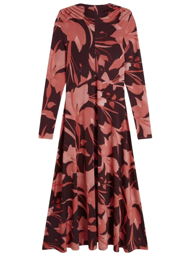 Ted Baker Starlah Slinky Jersey Bedrukte Donkerbruine Midi-jurk wijnrood, foto 2