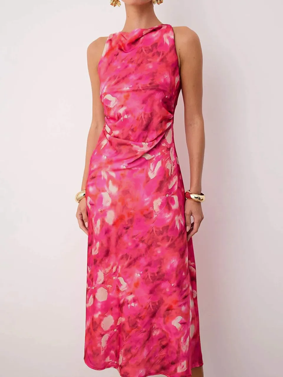 Trendyol TRENDYOLMİLLA Dames Roze Bloemen Midi Mouwloos Stijlvol/Avond Recht Jurken, foto 2
