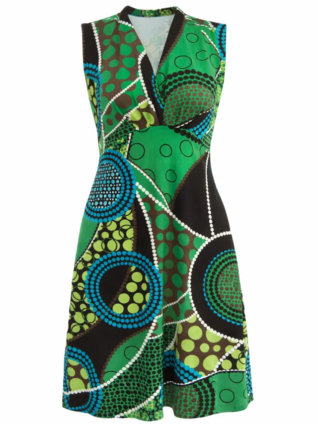 Conquista Mouwloze jurk met V-hals en print Groen