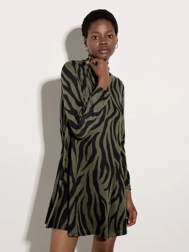 Apricot Mini-jurk met zebraprint Kaki