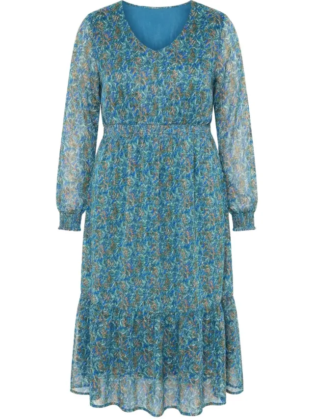 Studio Untold Dames - Maxi-jurk A-lijn print met glitterdraden zoomvolant - Matgroen - Maat 46+