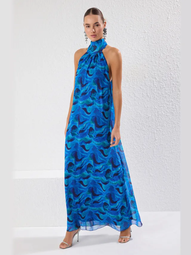 Trendyol TRENDYOLMİLLA Dames Meerkleurig Abstract Maxi Mouwloos Diploma-uitreiking / Gala Recht Avond & Gala Jurk Veelkleurig
