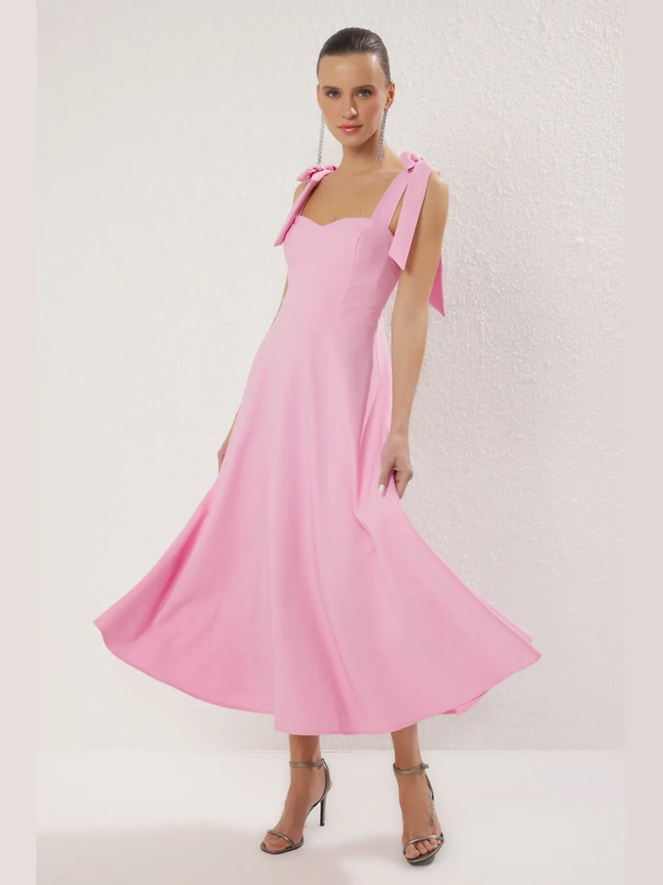 Trendyol TRENDYOLMİLLA Dames Roze Effen Maxi Mouwloos Stijlvol/Avond Skater Jurken