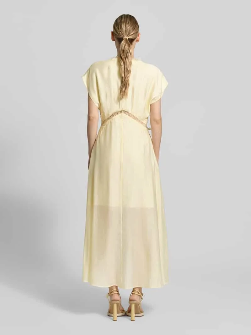 Cph Muse midi-jurk met V-hals en kant model 'MOLLY' lichtgeel, foto 3