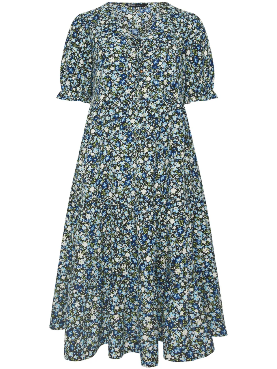 Yours Blauwe Jurk Met Fijne Bloemenprint En Strikkoordje Aan De Voorkant-60, foto 4