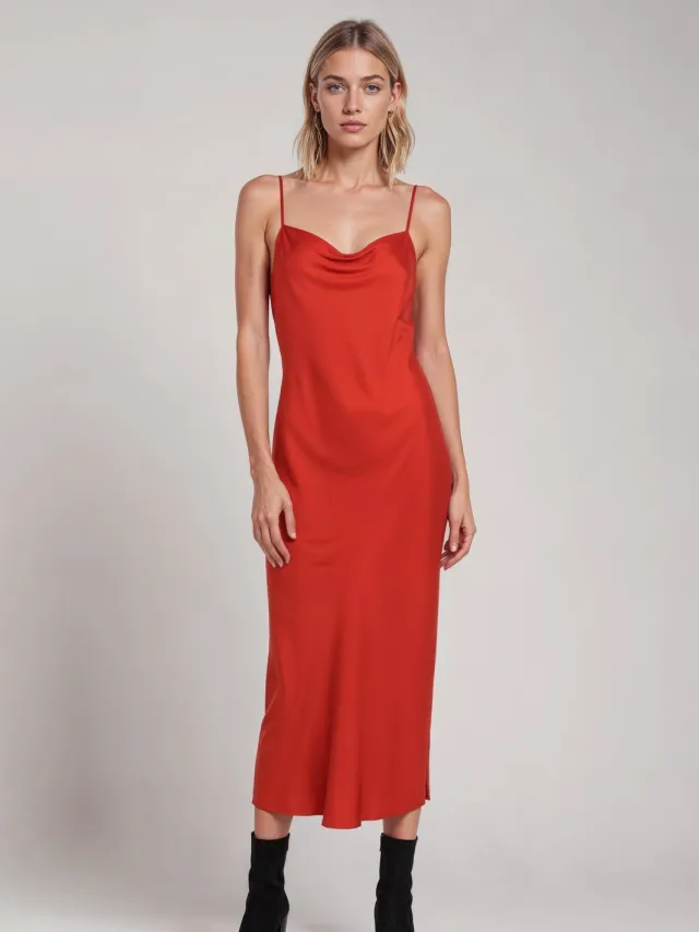 Neu Nomads dames vegan Midi Jurk Cowl Neck Rood