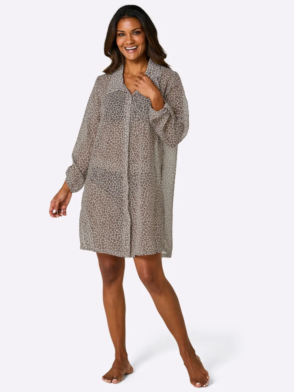 Strandblouse champagne/chocolade bedrukt