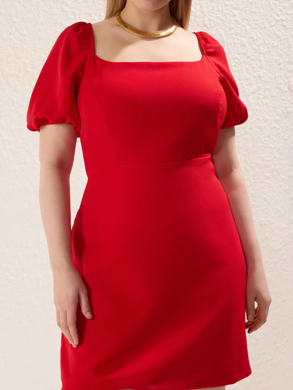 Trendyol Curve Dames Rood Effen Kort / Mini Kort Casual A-lijn Grote maten Jurk, foto 2