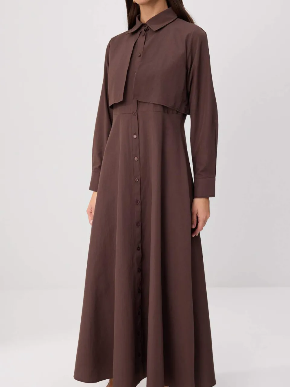 Trendyol Modest Dames Bruin Effen Maxi Lang Skater Modest Jurken, foto 2