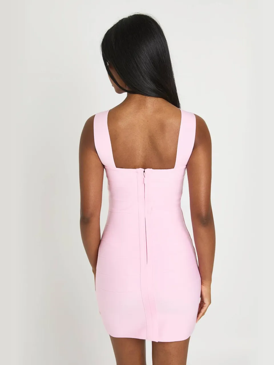 boohoo Dames Premium Bandage Plunge Front Mini Jurk pastelroze, foto 3