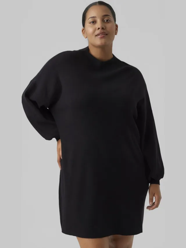 Vero Moda CURVE VMNANCY LS FUNNELNECK DRESS GA BOO CURVE Dames Jurk Black