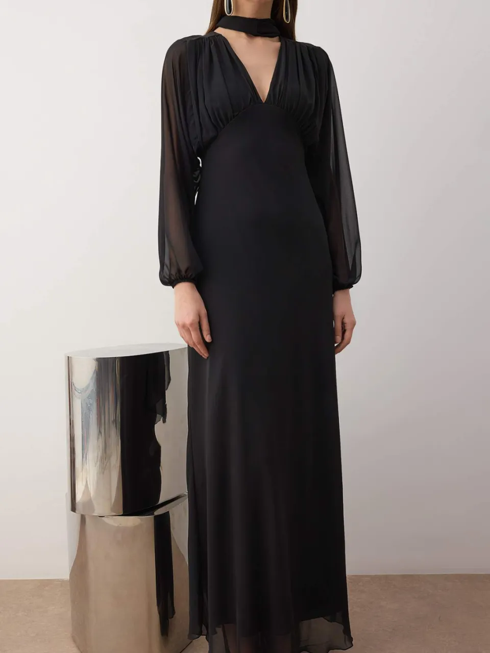 Trendyol TRENDYOLMİLLA Dames Zwart Effen Maxi Lang Cocktail A-lijn Avond & Gala Jurk, foto 2