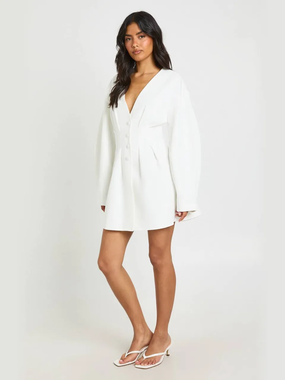 boohoo Dames Getailleerde Blazerjurk Met Geknepen Taille En Knoopsluiting ivoor, foto 3