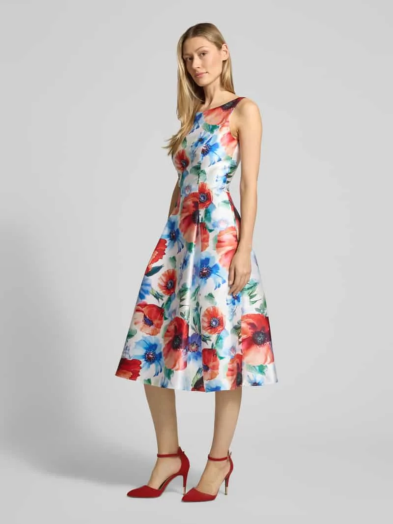 Vera Mont Knie-lange cocktailjurk in all-over look blauw, foto 4