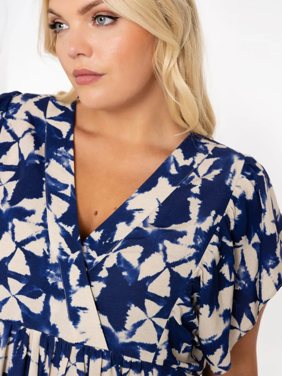 Yoek Lange jurk met ruches TESSA | Blauw, foto 4