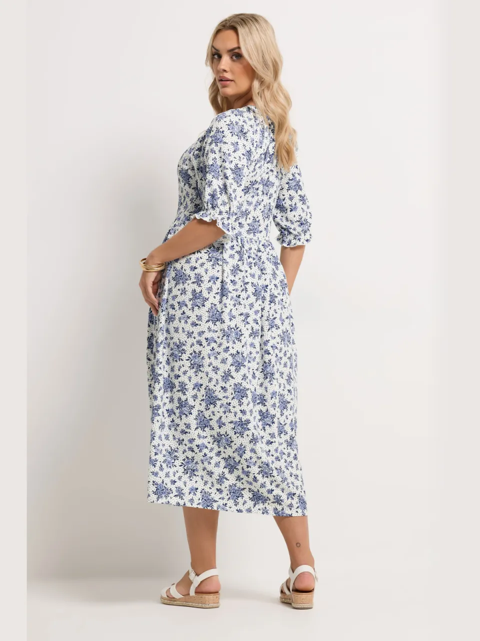 Yours Witte Maxijurk Met Bloemenprint, Polka Dots En Notch Neck-52, foto 3