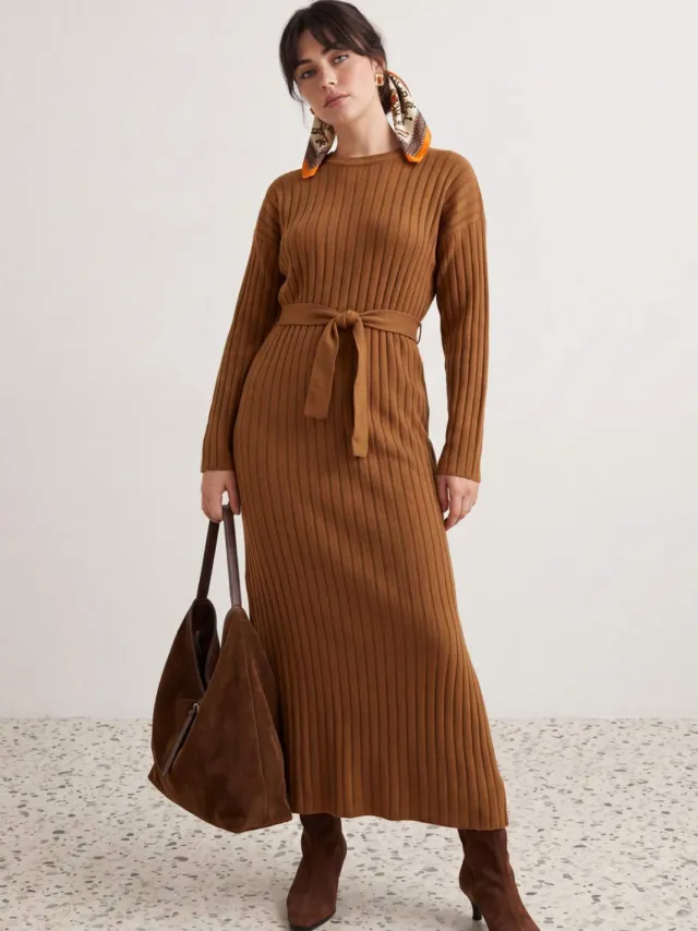 Trendyol Modest Dames Bruin Effen Maxi Lang Casual A-lijn Modest Jurken