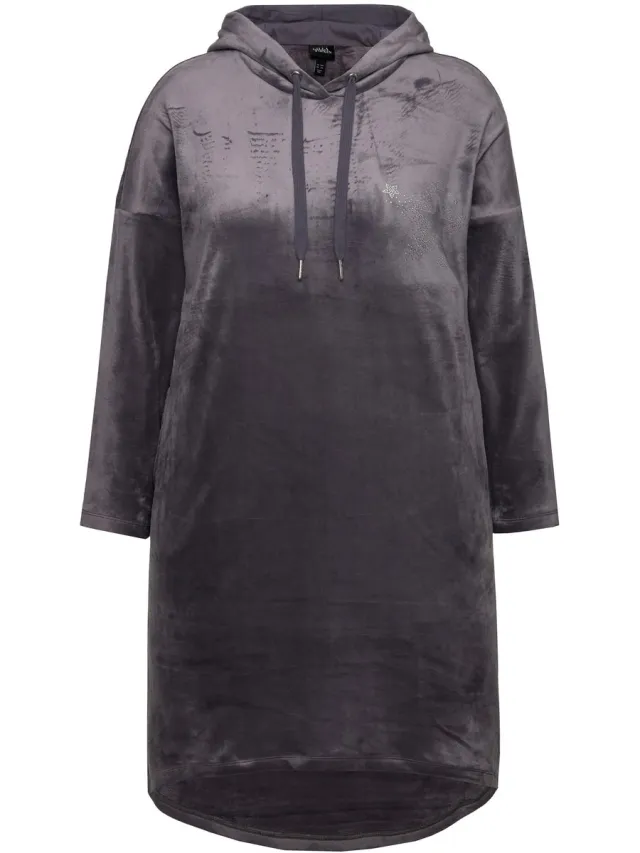 Ulla Popken Dames - Loungewear nicky-jurk capuchon lange mouwen gerecycled - Donkergrijs - Maat 42+