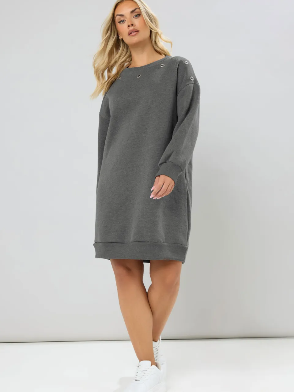 Yours Grijze Sweatshirtjurk Met Oogjes-56 grijs, foto 2