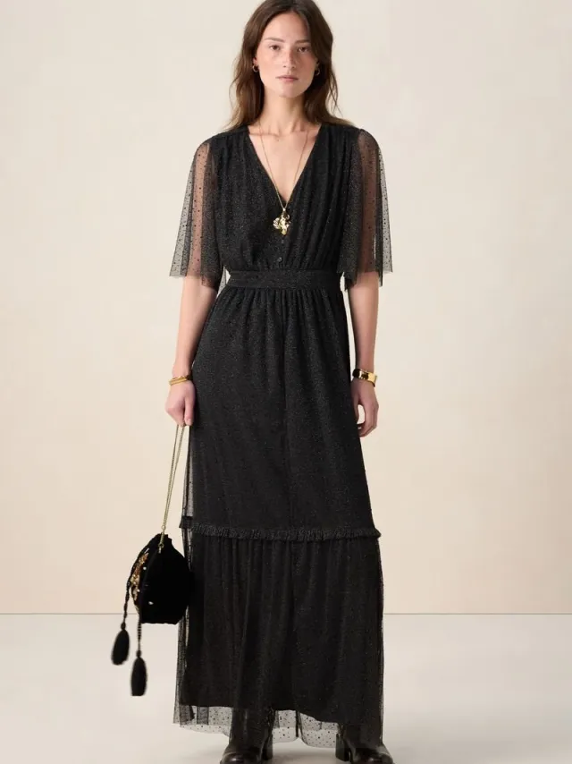 Sissy-Boy Zwarte mesh maxi jurk