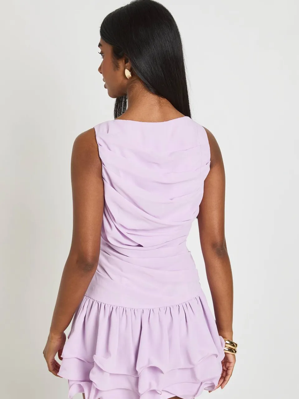 boohoo Dames Chiffon Geplooid Mini-jurk Met Verlaagde Zoom lila, foto 3