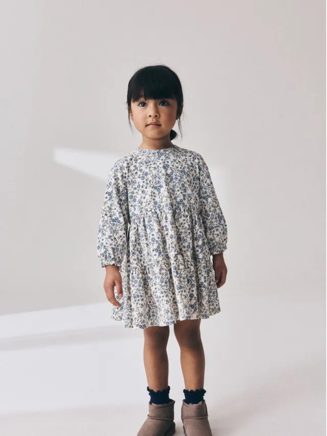 Next Meisjes - Gelaagde jurk met lange mouwen - Blauw Ecru Blue Ditsy
