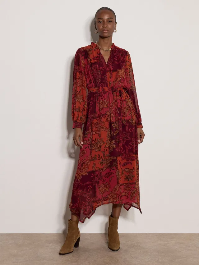 Apricot Maxijurk van chiffon met patchwork-paisleypatroon Burgandy