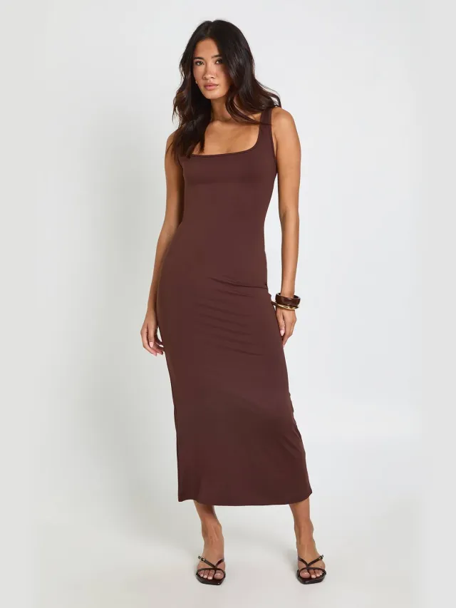 boohoo Dames Super Zachte Midaxi Jurk Chocoladebruin