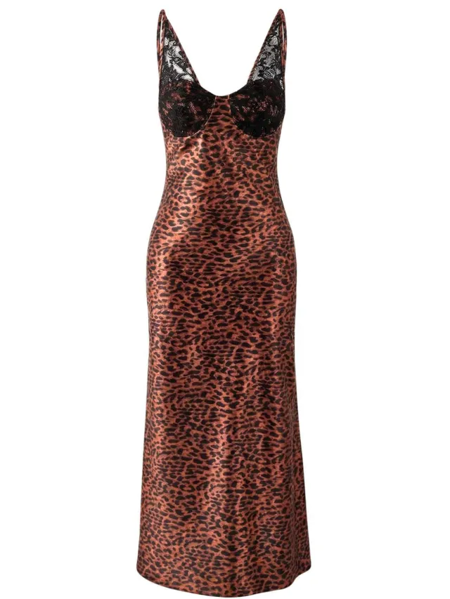 Trendyol TRENDYOLMİLLA Dames Bruin Dierenprint Maxi Mouwloos Stijlvol/Avond Slipjurken