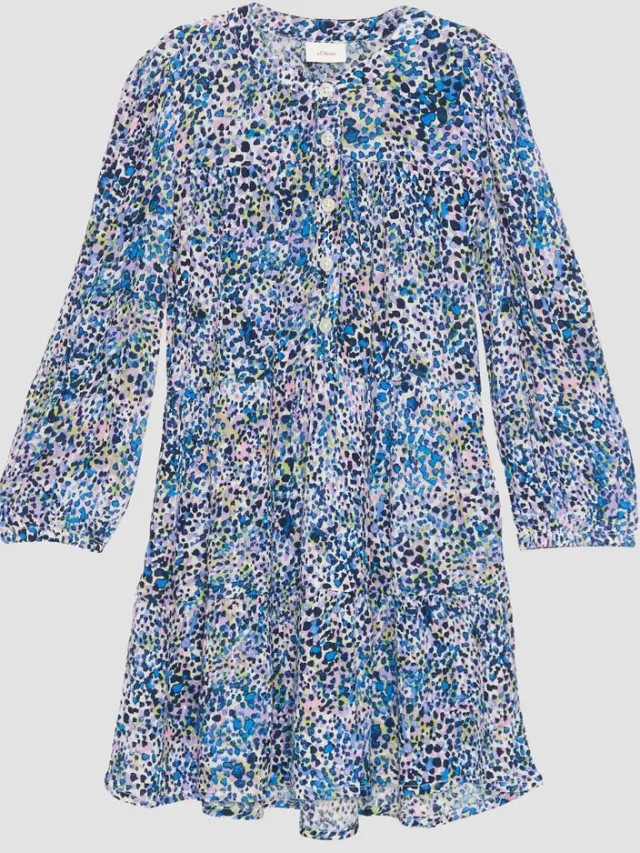 S.Oliver female - Viscose crêpe midi-jurk met een all-over dessin crème