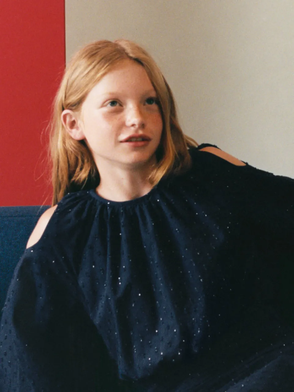 Mango Kids korte glitterjurk marineblauw, foto 5