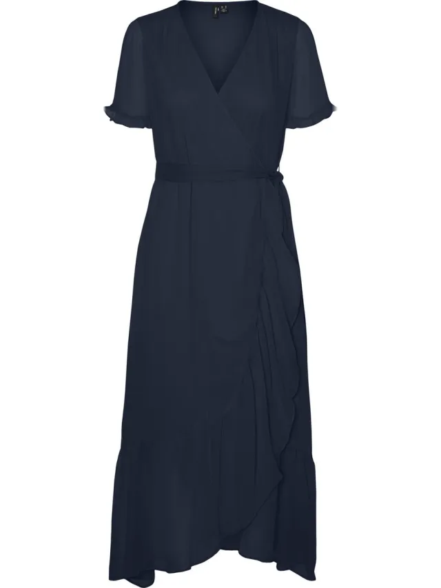 Vero Moda VMTUA S/S 7/8 WRAP DRESS WVN BTQ GA Dames Jurk Navy Blazer