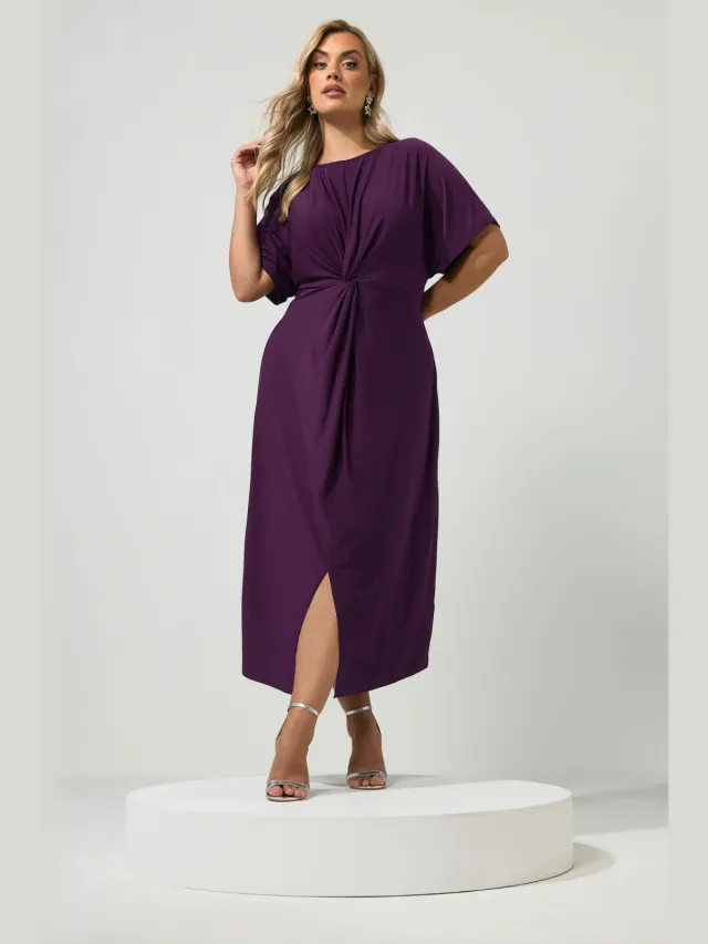Yours London Donkerrode Jurk Met Knoop Aan De Voorkant Purple
