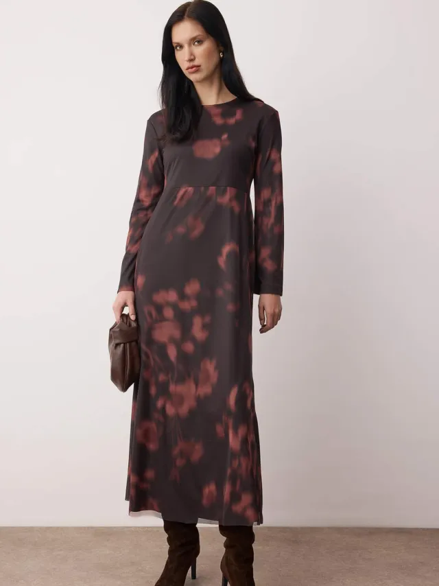 Trendyol Modest Dames Meerkleurig Tie-dye print Maxi Lang Casual Bodycon Modest Jurken Veelkleurig