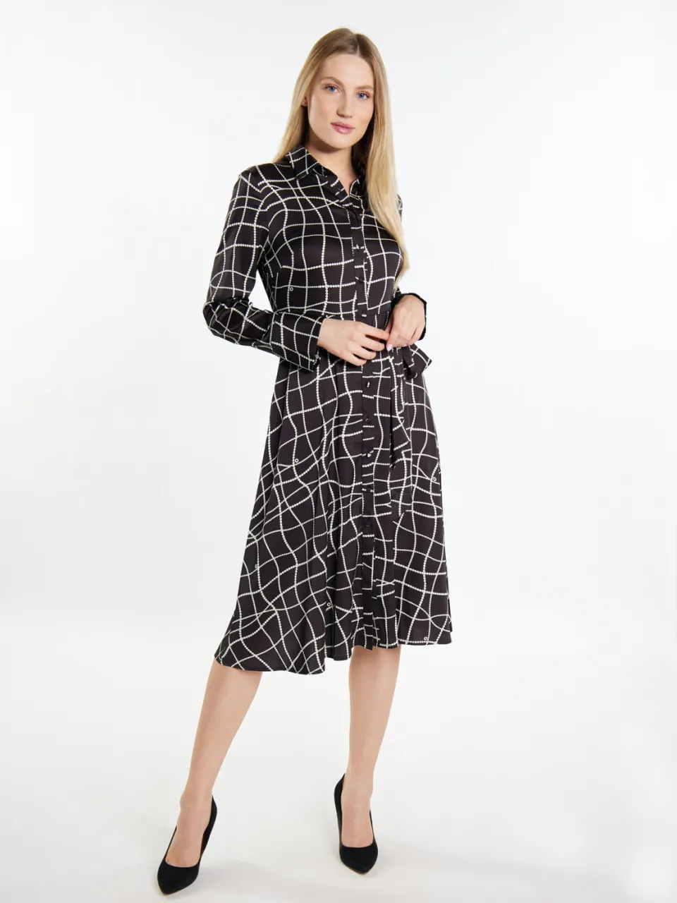 dreimaster midi-jurk Dames zwart en wit Zwart/Gebroken wit