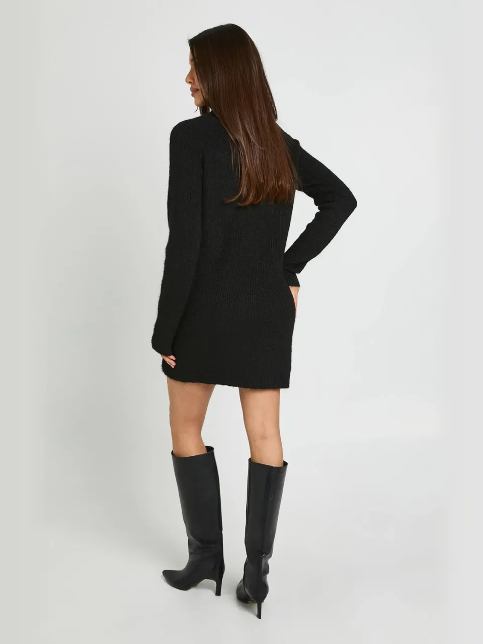 boohoo Dames Gebreide Mini-jurk Met Hoge Kraag En Ritssluiting zwart, foto 2