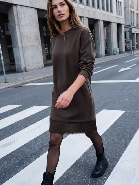 Street One Studio Mini-jurk met kanten zoom Bruin