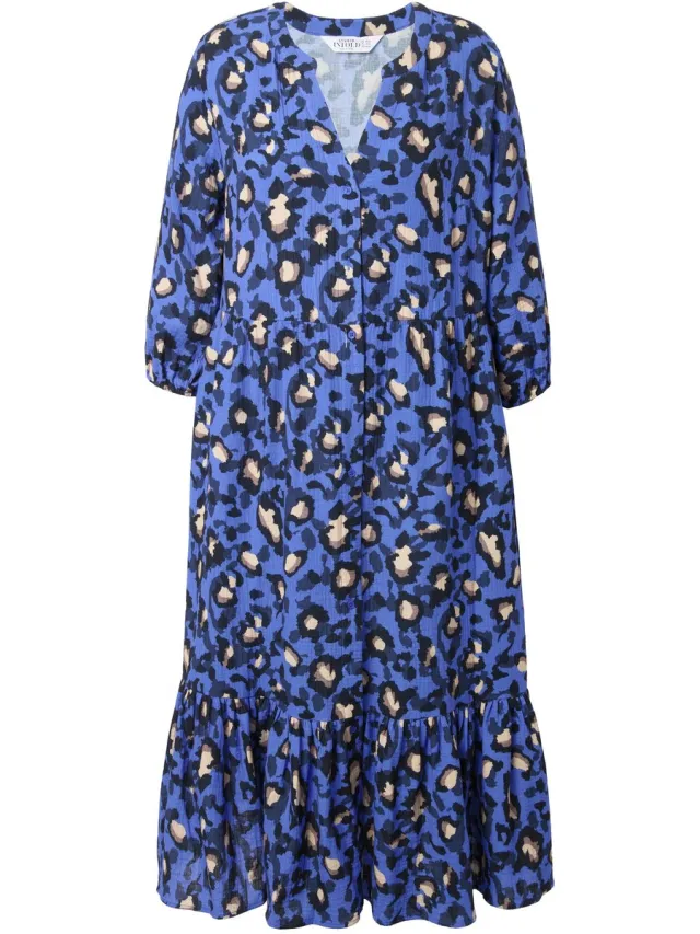 Studio Untold Dames - Maxi-jurk A-lijn mousseline color leo - Saffier - Maat 46+
