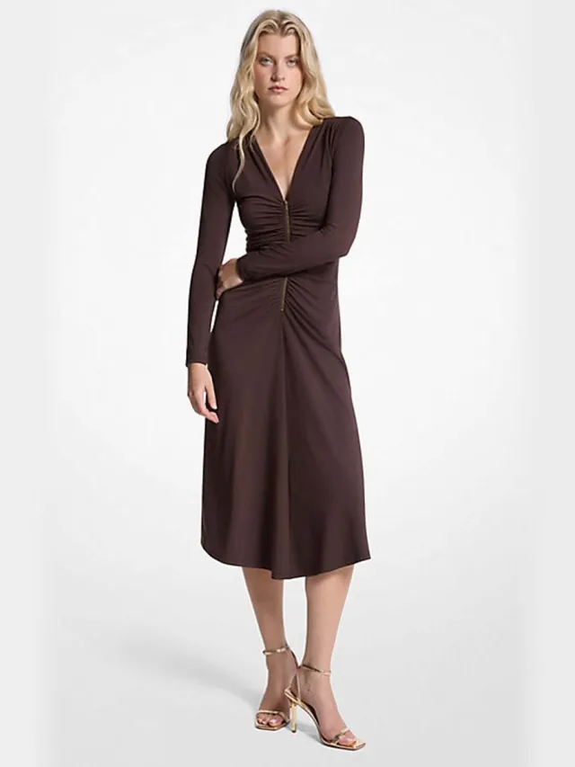 Michael Kors ZIP LS CF RUCH MIDI DRS Bruin XS EU