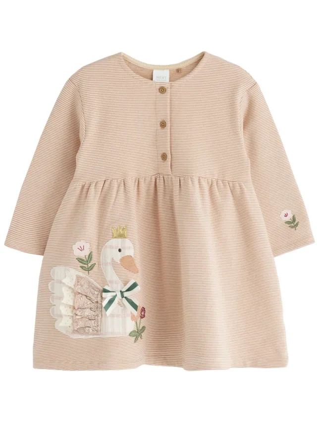 Next Meisjes - Jurk met lange mouwen - Oranje Ecru Emboidered Swan