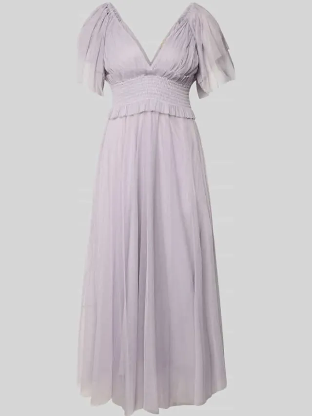 Lace & Beads midi-jurk met smokdetail en V-hals lila, foto 2