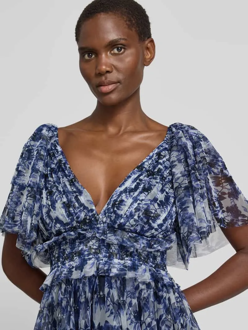 Lace & Beads cocktailjurk van mesh met V-hals donkerblauw, foto 4