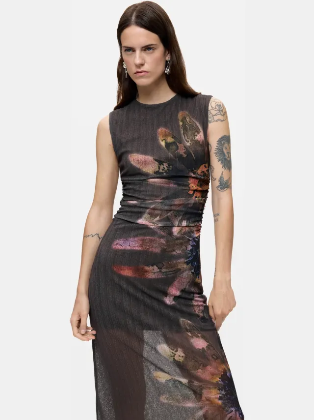Desigual MUNICH midi jurk met bloemenprint grijsgroen, foto 2